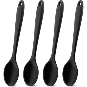Spoons for Cooking, 4 count Large Serving Spoons 10.8" Nonstick Heat Resistant Cooking Spoons Utensils Mixing Kitchen Spoon for Cooking, Baking, Serving, Mixing and Stirring, Black