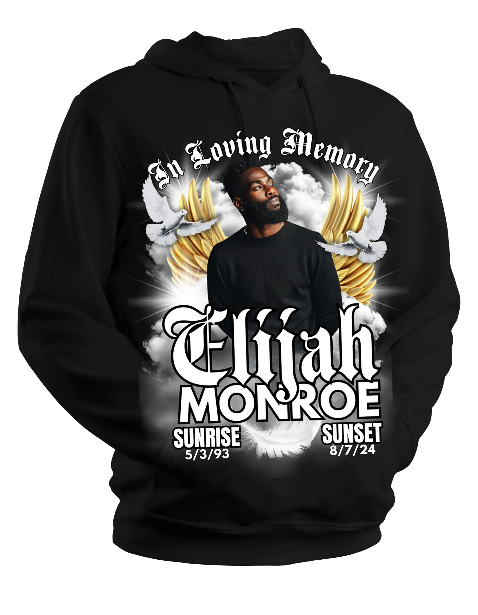 Personalized Memorial Hoodie – RIP Shirt with Photo, Name & Angel Wings
