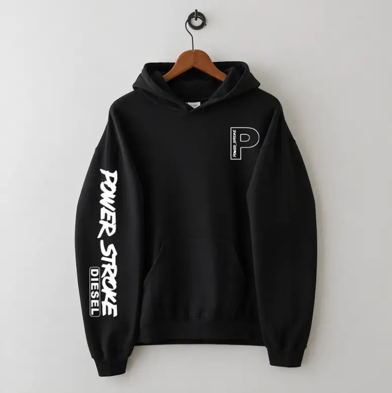 Power Stroke Diesel Hoodie, Ford Power Stroke With Bold Text Design Hoodie, Performance Graphic Hoodie, Full Size, Full Color