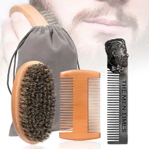 Men's Beard Brush Set, 4-Piece Beard Comb & Brush with Storage Bag, Beard Grooming Kit, Professional Grooming Tools, Ideal Gift for Men, Beard Care Essentials, Beard Grooming Accessories