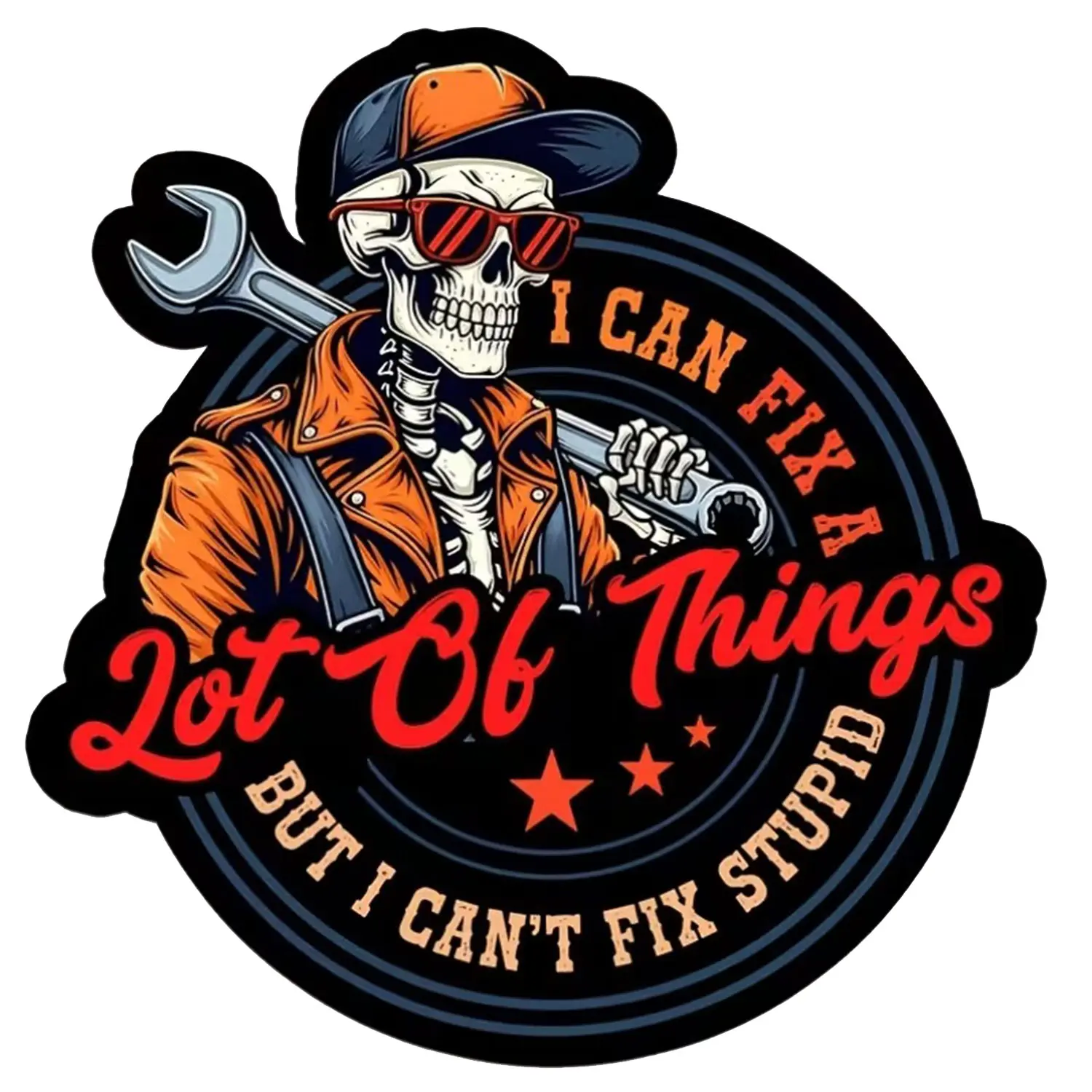 Funny Mechanic Skull Sticker for Toolbox Laptop Garage Car Window Decor, Bold Repair Humor Graphic Decal, Waterproof Vinyl Gift for Auto Lovers Workshop Style