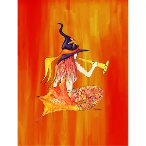 212 MAIN Double Sided Mermaid-in-Witches-Hat Halloween Flag - 11x15 In. 100% Polyester Weather-Proof Fade Resistant Outdoor Decor, Garden Accessories, Outdoor Garden Accessories for Home Improvement