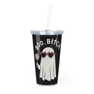 Tumbler For Halloween Travel Tumbler Gift For Coffee Lover Ghost Gift Idea Tumbler With Straw Spooky Bottle For Women Halloween Decor Reusable Drinkware Bottle