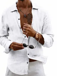 Men's Long Sleeve Linen Button Shirt, Casual Fit, Collar Design, Comfortable Fashion, Available in S-3xl, 8 Colors