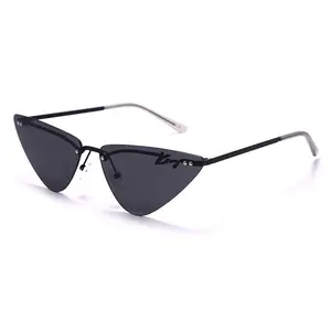 Sleek Cat-Eye Frameless Sunglasses Minimalist Sharp-Edge Black Lens Fashion Shades