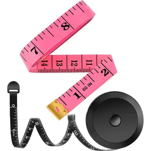2 Pack Tape Measure Measuring Tape for Body Fabric Sewing Tailor Cloth Knitting Vinyl Home Craft Measurements, 60-Inch Soft Fashion Pink & Retractable Black Double Scales Rulers for Body Weight
