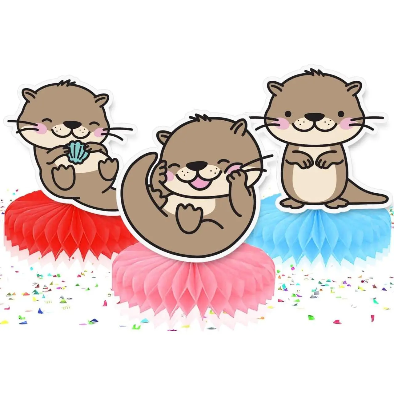 Otter Charm" Honeycomb Centerpieces - Set of 5 Playful Otter Table Decorations