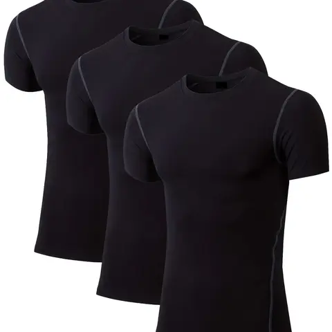 LANBAOSI Boys' 3-Pack Solid Short Sleeve Compression Activewear Tops - Lightweight, Athletic Base Layer Undershirts for Football, Baseball & Softball, Running Training Athleisure