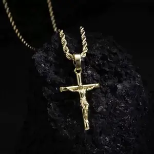 christ On The Cross small chain gold-plated 18"inches Cross pendant necklace plated with real gold, not easy to fade, niche and high-end men's jewelry to wear and match accessories