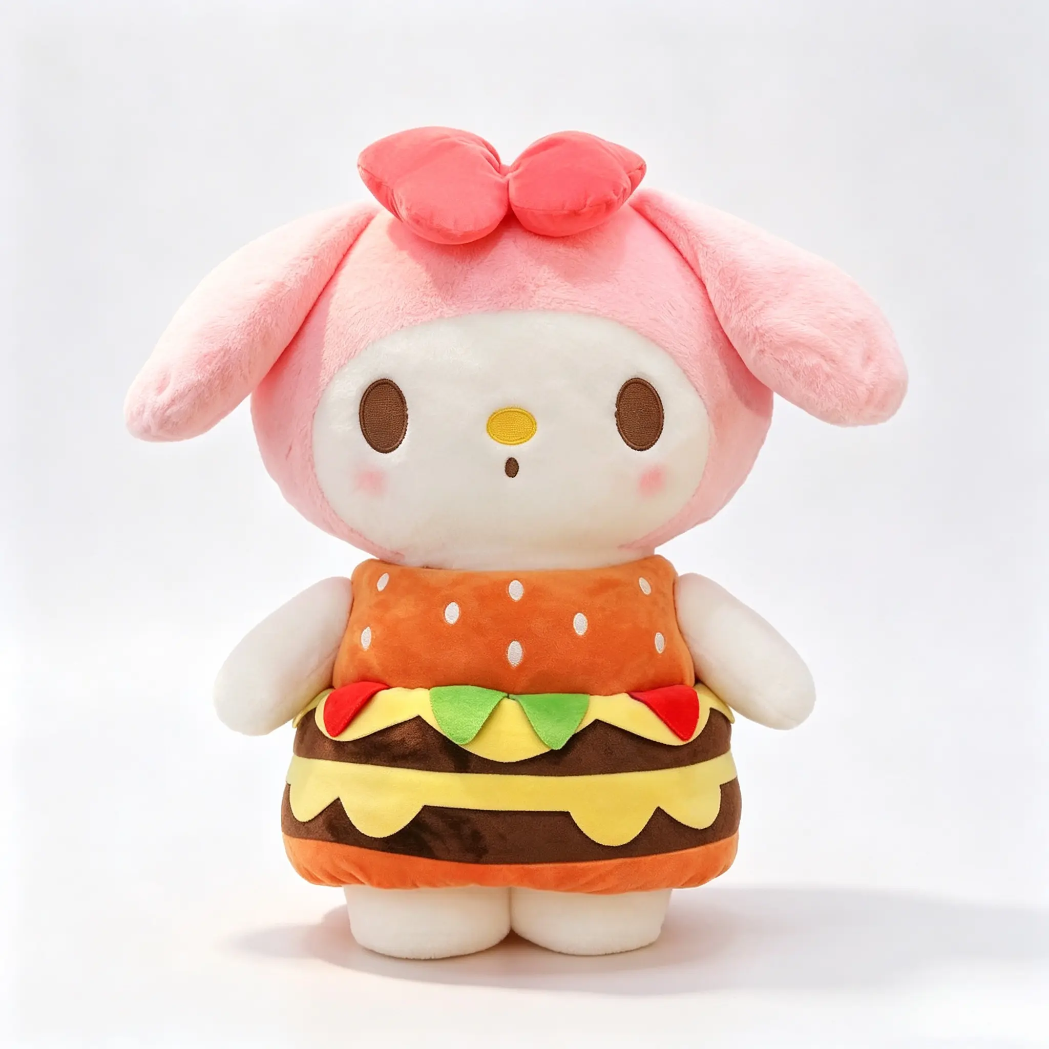 Sanrio My Melody 17.7 Inch Cute Hamburger Plush Doll, Kawaii Burger Costume Stuffed Toy, Soft Fluffy Cartoon Toy, Bedroom Decor & Gift For Girls