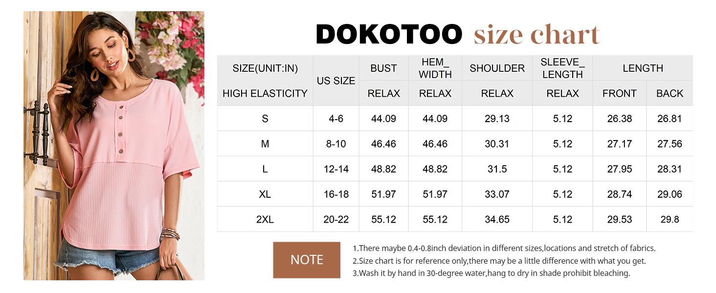 Dokotoo Womens Waffle Knit Tops 2026 Fashion 3/4 Sleeve Casual Button Down Shirts Crew Neck Oversized Patchwork Blouses Dokotoo Womens Waffle Knit Tops 2026 Fashion 3/4 Sleeve Casual Button Down Shirts Crew Neck Oversized Patchwork Blouses