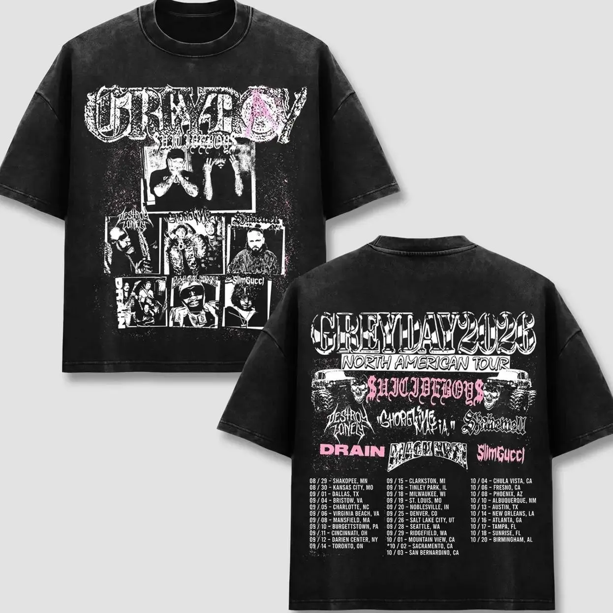 $uicideboy$ Grey Day T-Shirt, "G59" North American Tour 2026 Tee, Shakewell Plugg Retro 90s Bootleg Graphic, Vintage Acid Washed Hip Hop Concert Heavyweight Cotton Wear, Grey Day Family Fan Gear Unisex Oversized FHX