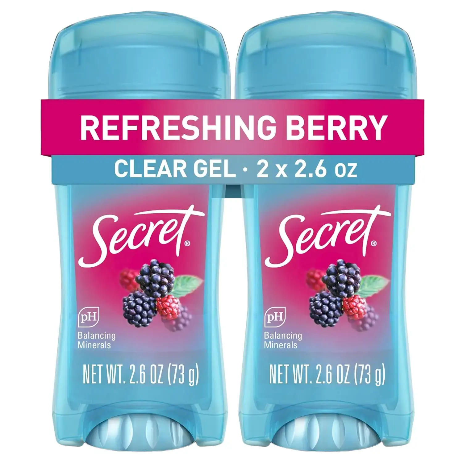 Secret Fresh Antiperspirant Deodorant for Women, 72hr Breathable Sweat & Odor Protection, Instant Freshness & Gentle, PH Balancing Minerals, Clear Gel, Refreshing Berry Scent, 2.6 oz (Pack of 2)