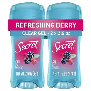 Secret Fresh Antiperspirant Deodorant for Women, 72hr Breathable Sweat & Odor Protection, Instant Freshness & Gentle, PH Balancing Minerals, Clear Gel, Refreshing Berry Scent, 2.6 oz (Pack of 2)