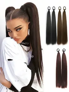 2 Piece Long Straight Ponytail Extensions with Elastic Band, Synthetic Extensions, Multifunctional DIY Braided Hairpiece, Fashionable Loop Braid, Suitable for Women Girls
