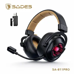 Sades SA-811PRO Wireless Gaming Headset 60H Playtime 2.4GHz USB Bluetooth 6.0 Ultra-Low Latency 27ms RGB Light AI Noise Cancelling Mic 50mm Drivers for PS5 PC Switch Mobile