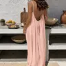 Women's Minimalist Basic Adjustable Polyester Solid-Color Spaghetti Strap Cami Lounge Nightshirt, Elegant Sleeveless Summer Ladies' Indoor Wear Loungewear, XXL Multi-Size Nightwear Homewear