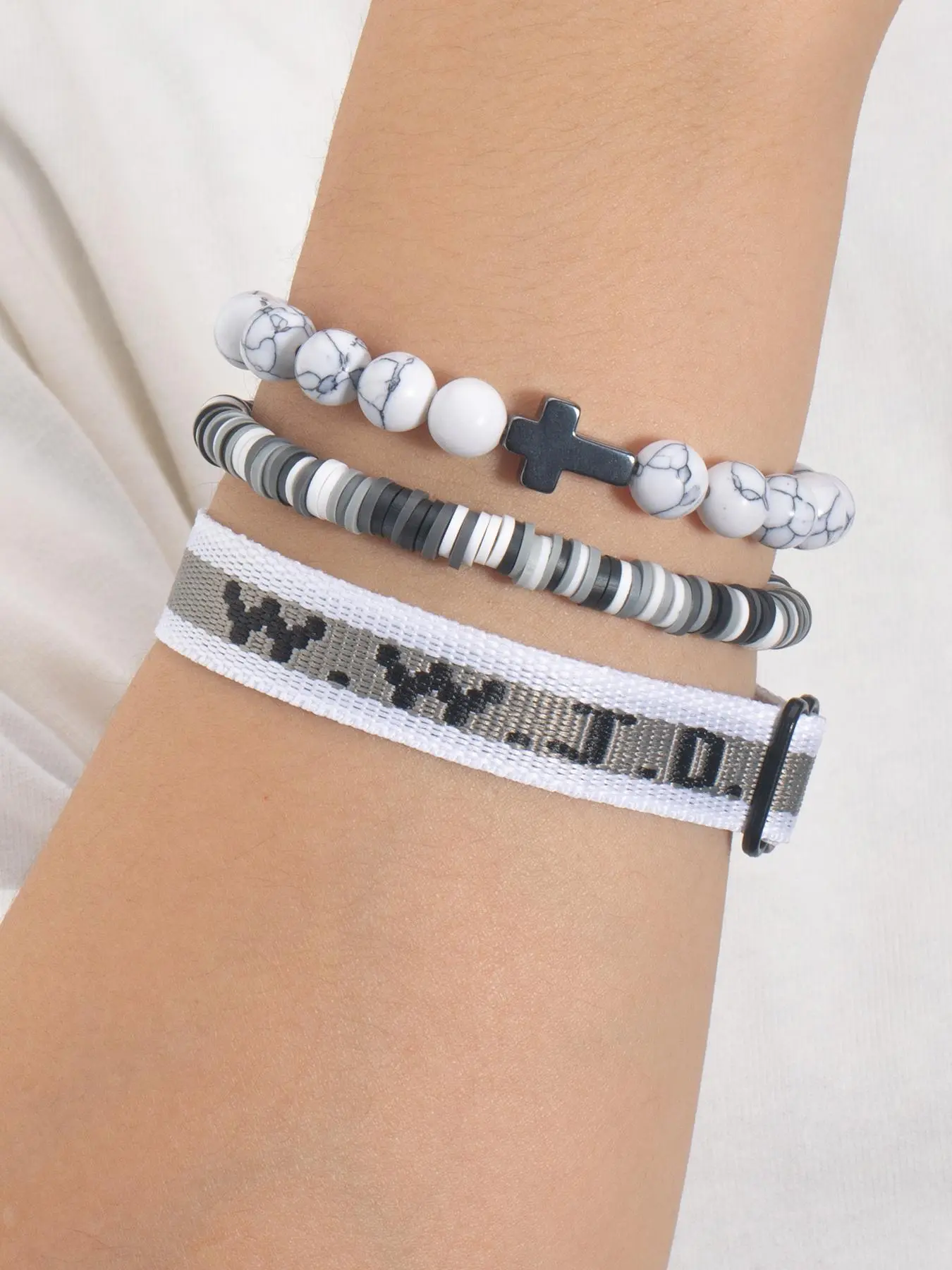 WWJD Beaded Bracelet, Fashionable Cross Charm Decor Bracelet for Women & Men, Trendy All-match & Exquisite Jewelry for Birthday Gift WWJD Beaded Bracelet, Fashionable Cross Charm Decor Bracelet for Women & Men, Trendy All-match & Exquisite Jewelry for Birthday Gift