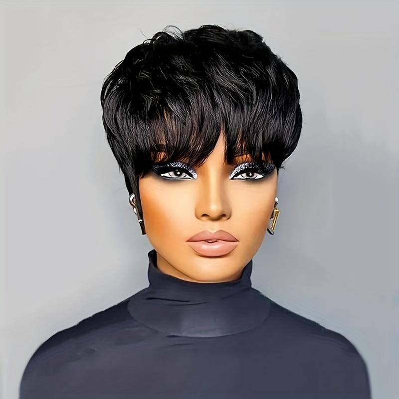 Short Bob Wig Made of in Black for Women, Featuring Bangs And a Layered Style for Everyday Wear