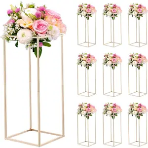 VEVOR Wedding Flower Stand, 10PCS 23.62-inch Column Flower Stand, Floral Stands with Hidden Screw, Rectangular Cubic Floral Display Rack for Wedding, Party, Birthday, Home, Gold Centerpiece StandsVEVOR Super Brand Day
