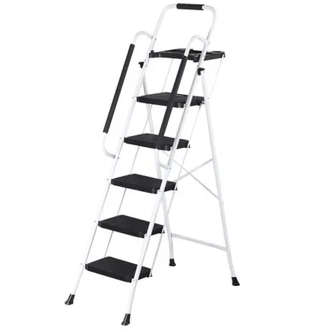 Folding Q195 Steel Ladder (3/4/5-Step) - Non-Slip Wide Pedal Step Stool, Soft Foam Handrails, Tool Tray Ready, Tool-Free Assembly, Compact Storage, 330lb Capacity, 20 lbs, 27.1*21.1*49in, Organizing, Office Use, Home Improvement Ladders