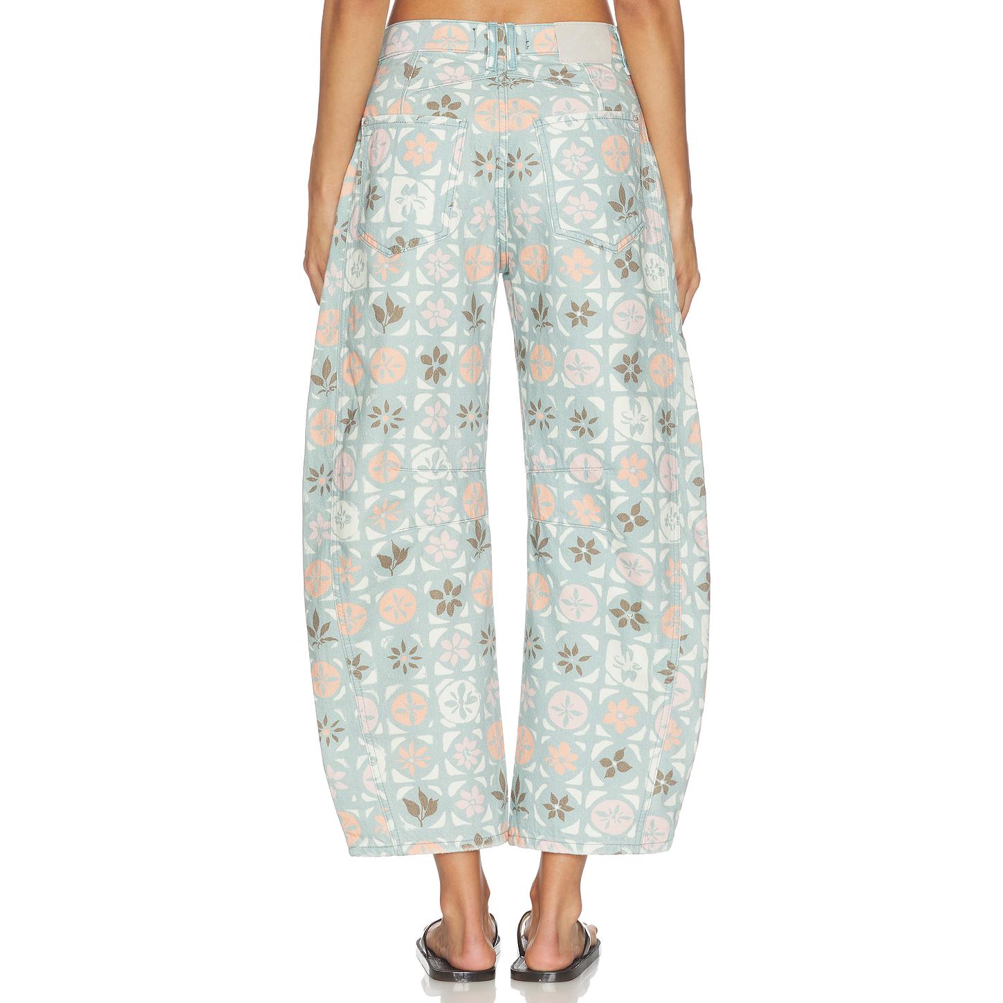 Free People x We The Free Good Luck Printed Mid Rise Barrel In Brown