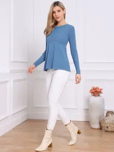 INSPIRE CHIC Women's Pullover Sweaters Casual Crew Neck Clingy Long Sleeve Knit Top Stretchy Sweater Elegant Peplum Tops