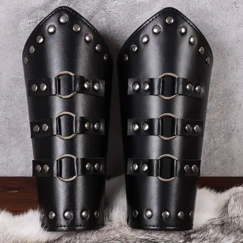 Medieval Viking PU Leather Wristbands, Renaissance Knight's Wristguard, Halloween Costume Accessories, Cosplay Gear, for Men & Women, Set of 2 Pieces