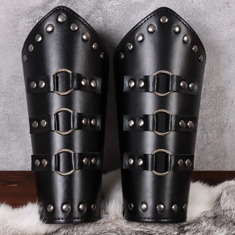 Medieval Viking PU Leather Wristbands, Renaissance Knight's Wristguard, Halloween Costume Accessories, Cosplay Gear, for Men & Women, Set of 2 Pieces