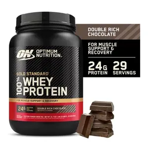 Optimum Nutrition Gold Standard 100% Whey Protein Powder, Double Rich Chocolate, 2 lb Dietary Fitness Supplement for Muscle Support & Recovery, 24g Protein, 29 Servings, Protein Powders, Recovery Protein Supplements