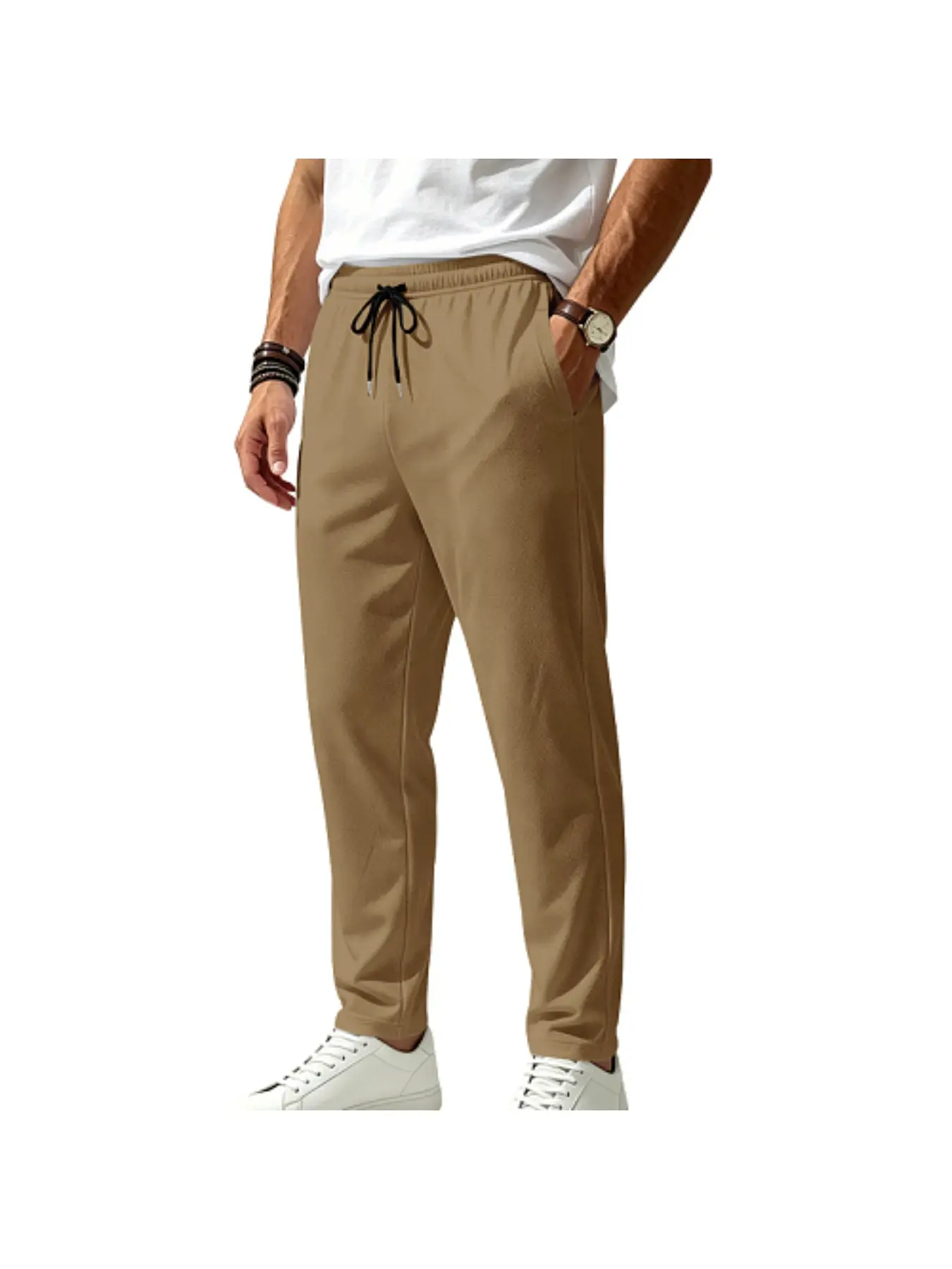 Men's Simple Running Elastic Casual Long Pants, Breathable Mesh Anti-Wrinkle Plain Straight Leg, Outdoor Running Training Summer Wear