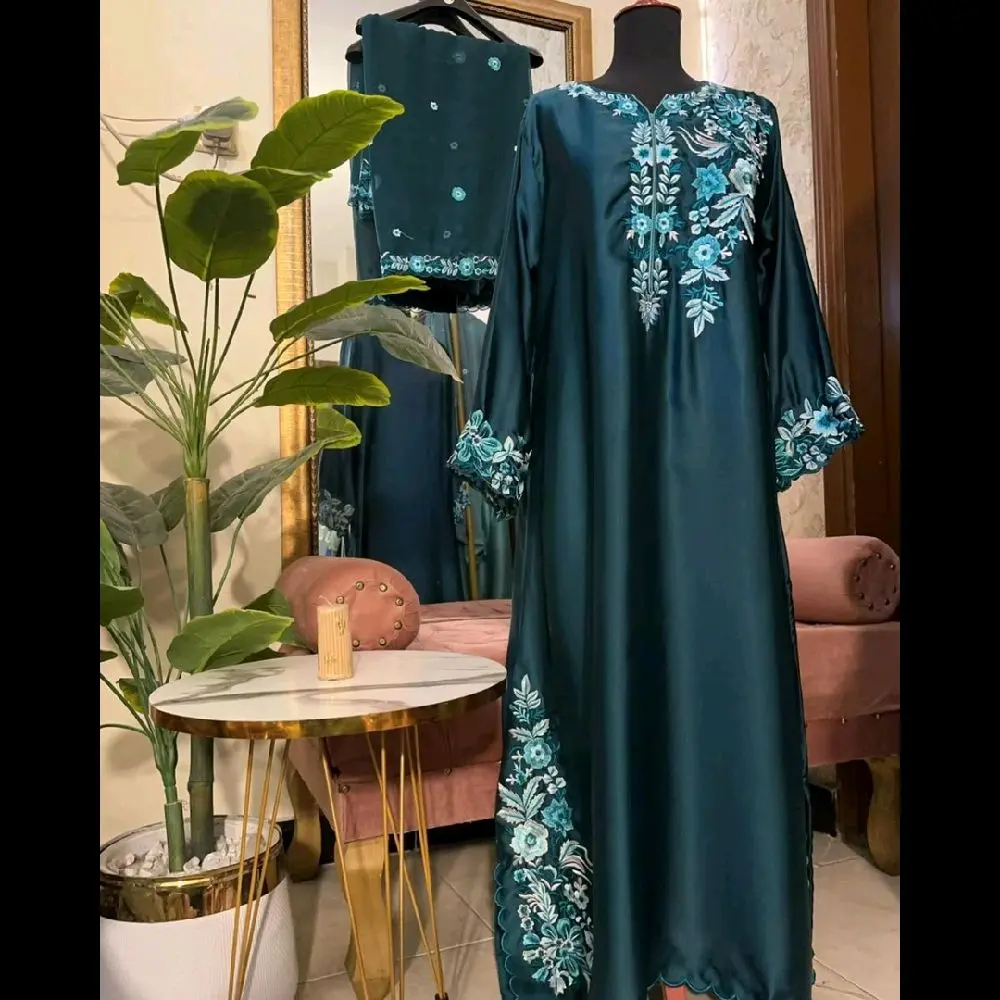 Russian Silk Kaftan with Embroidered Chiffon dupatta Pakistani 3pc Set
