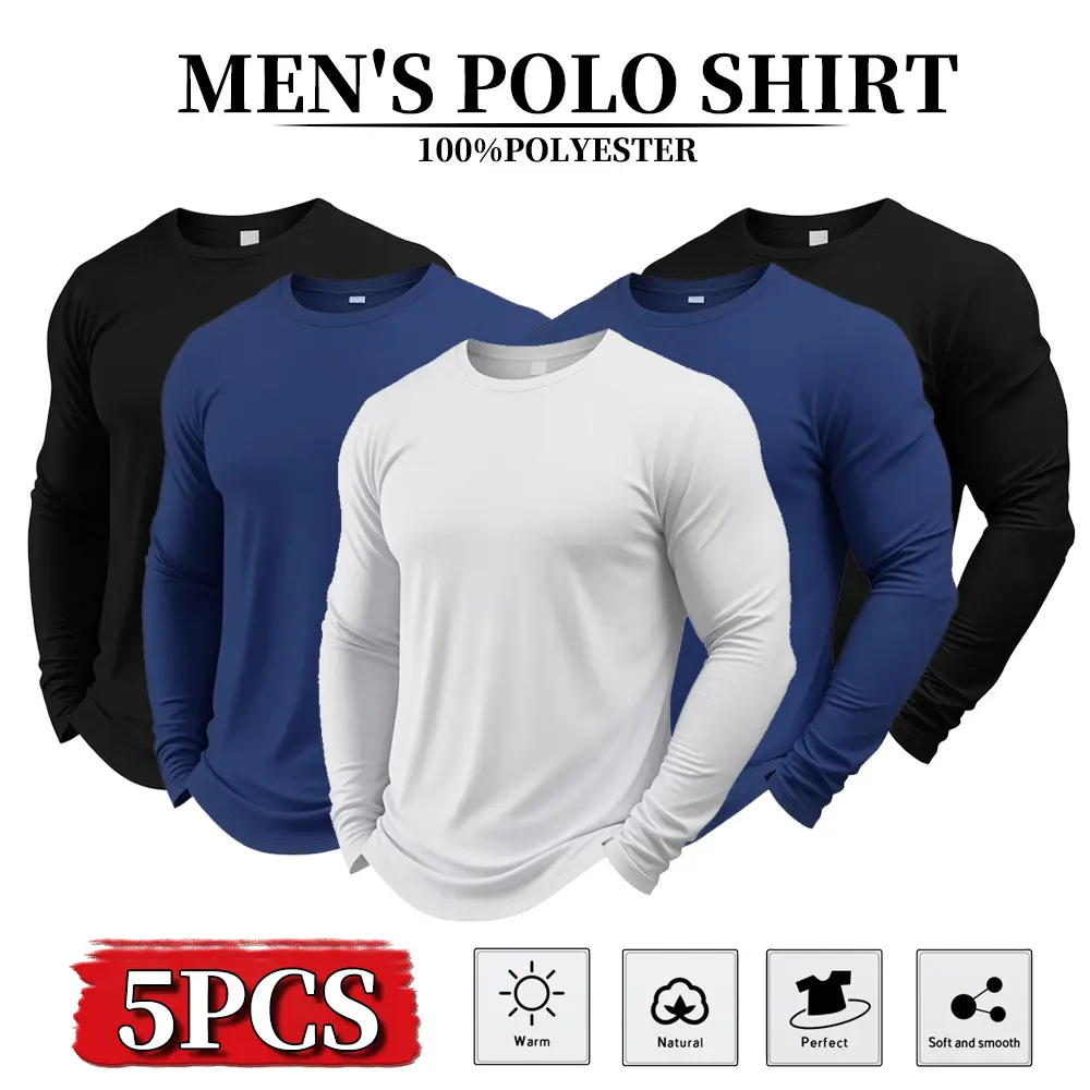 Men's Polo Shirt 100% Polyester 5PCS Set Warm Natural Perfect Soft and Smooth Long Sleeve Tops