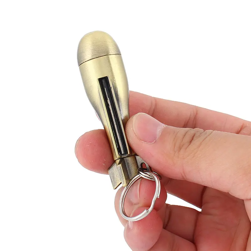 Solid Metal Mini Lighter - Portable Keychain Fire Starter, Refillable Outdoor Tool for Enthusiasts, Reusable Lamp Oil Igniter