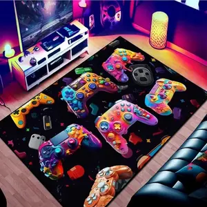 Colorful Video Game Controllers Flannel Area Rug, Gaming Rugs, Soft Plush Mat for Gaming Room & Bedroom, Non-Slip Thick Retro Video Game Pattern Home Decor for Gamer Enthusiasts