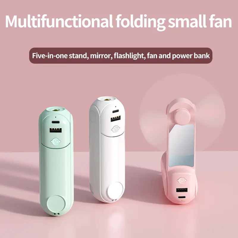 Summervibes 5-in-1 Portable Folding Rechargeable Rotating USB Fan Light - Dual-Use, Handheld Pocket-Sized, Foldable, Power Bank + Charger, Long-Lasting for Lash Makeup & Travel, Women's Summer Gift, Portable Folding Fan, Rechargeable Rotating Fan