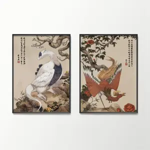 Pokemon Poster Set of 2 Ukiyoe Wall Art Traditional Japanese Prints Lugia Ho-oh Decor