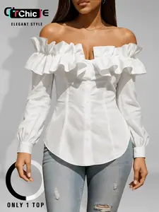 Elegant Chic One Shoulder Blouse Shirt Top for Women, Ruffle Ruched Design, Slim Fit, Perfect for Daily Wear, Dates, Commuting