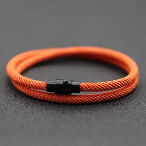 Simple Style Men's Woven Yarn Dyed Rope Bracelet Double Layer Survival Bracelet Homme Accessories Boyfriend Gift Magnet Buckle Pulsera Hombre Joias