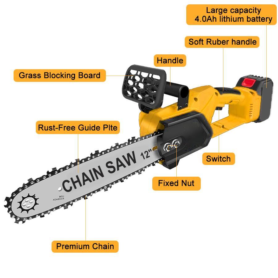 12" Cordless Chainsaw Kit, equipped with 2 high-capacity batteries, battery-powered chainsaw gardening tool, suitable for wood cutting and tree pruning, the perfect gift for dad and husband.