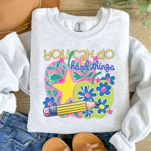 You Can Do Hard Things Sweatshirt - Ash Grey - Teacher Sweatshirt Pullover Soft Unisex Womenswear Fit Jersey Fabric Everyday