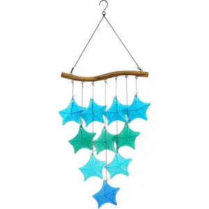Glass Wind Chimes,  and Fish Coastal Theme, Melodic Outdoor  Decor for Patio, Yard, Garden (Starfish)