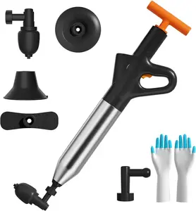 Toilet Plunger with High- Air Drain Blaster, Power Plunger - Drain Clog Remover for Sink, Shower, Toilet Clogs, Includes Foot Pump, Gloves & Adapter