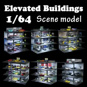 1/64 Scale Diorama Car Garage Model LED Lighting City Street View Car Parking Lot Scene Model Fits For 1/64 Hot Wheels Diecast Model Car Display Storage Collection Gift Toy
