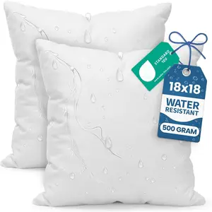 Outdoor Pillow Inserts 18 x 18 Inches (Pack of 2, White), Water Resistant Garden Throw Pillows for Patio and Porch Furniture