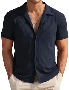 COOFANDY Mens Knit Button Down Shirt Short Sleeve Button Up Shirt Summer Casual Beach Tops