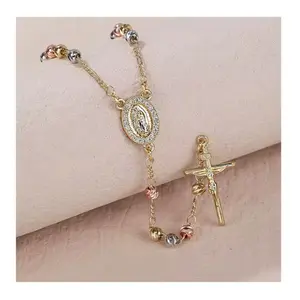 Rosary Necklace Religious Gift Gold18k Laminated Brasilian Gold Rosario de Oro Durable Coating Technique