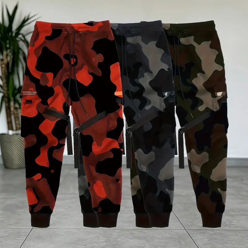 Men's Summer Lightweight Printed Camo Cargo Joggers - Durable Breathable Cotton Work Pants for Men