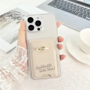 Slim PU Leather Phone Wallet with Ring Holder Lightweight Card Holder Stand, Adjustable Phone Grip for Daily Use for iphone 17/16 Samsung Smartphone