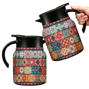 Portable Stainless Steel Vacuum Insulated Mug, Geometric Pattern Coffee Pot, Reusable Sealed Anti-Slip Leak-Proof Tea Separator, Ideal for Home Office Camping, Kitchenware